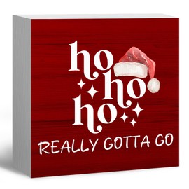 Christmas Signs, Hohoho Really Gotta Go Christmas Wooden Box Sign, Red Christmas Decorations, Hohoho Christmas Decor, Christmas Wood Signs for Home Office Desk Table Shelf Decoration, 5x5 Inch