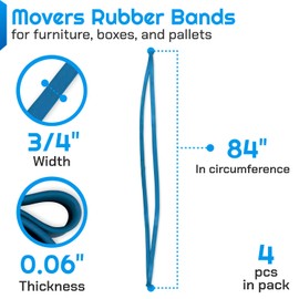 IDL Packaging 84" Strong, Elastic & Flexible Rubber Bands, Pack of 4, Blue - 2X Elasticity, 80% Natural Rubber - Extra Strong Mover Bands for Furniture, Boxes, Moving Blankets