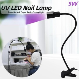 5W UV LED Nail Lamp, USB Desk UV Lamp for Gel Nails Portable Nail Dryer Resin Curing Light, Portable UV Gooseneck Lamp with Clip LED Black Light for Nails Eyelash Extension (US