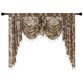 NAPEARL Luxury Valances for Windows Jacquard Swag Curtains for Living Room Semi-Sheer Waterfall Rod Pocket Curtains Valance and Swags for Bedroom Kitchen