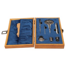Srum Vintage Embroidery Scissors Kit, European Style Stainless Steel Sewing Tools with Syringe Awl Thimble Scissors Winding Board Craft Scissors for Sewing Embroidery Knitting Crafts(Silver)