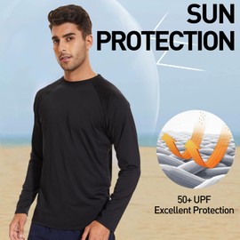 Arcweg Rashguard Men Long Sleeves Diving UV Protection UPF 50+ Elastic Rash Vest Loose Fit Top Swimming Quick Drying Surfing Pool T-Shirt Sports Top Rash Black 3XL(UK)