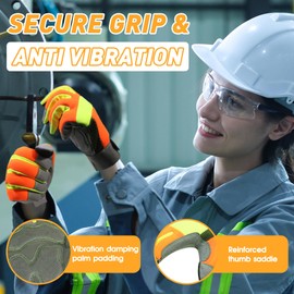 Anti Vibration Gloves, Hi-Vis Reflective Safety Work Gloves, Touch Screen, Flexible Spandex Backing, Anti Vibration Gloves (S, Orange), 6 Pairs