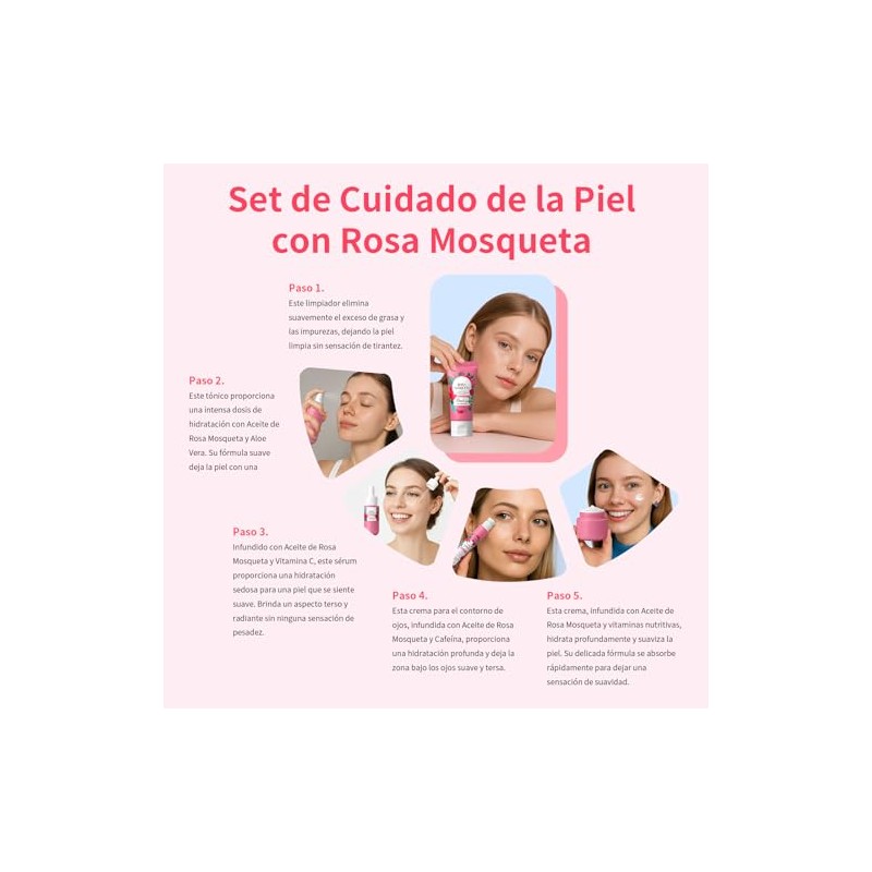 Set Skincare Rosa Mosqueta Piezas Rutina Facial Mujer Hidratante