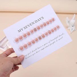 Nail Tip, Short, 24 Pieces, False Nails, French French, White Edge, Gradient, Pink, Flesh Color, 3D Nail Seal, Nail Tip, Medium Long, Popular, Cute, Simple, Fashionable Party, Autumn, Spring, Summer,