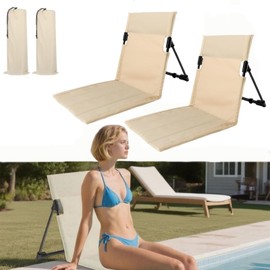 2PCS Foldable Seats for Poolside Chairs, Lightweight Portable Flip Chairs for Edge of Pool, Outdoor Camping, Picnic, Beach, Travel with Back Support & Carry Bag (Beige)