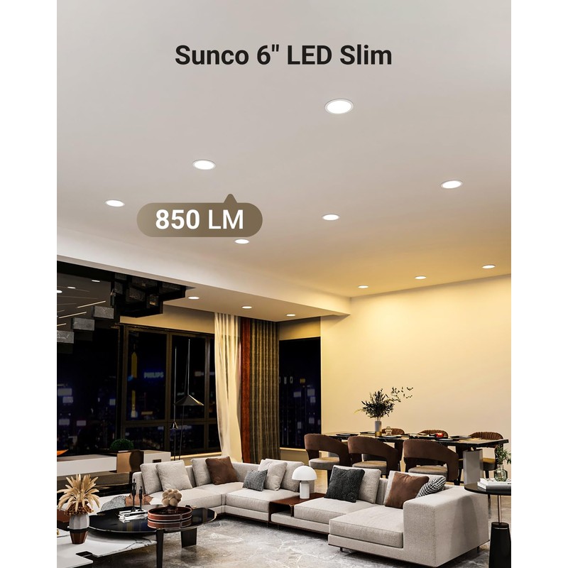 Sunco 6 Inch LED Recessed Light, Canless Ceiling Lights Slim