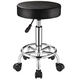 FNZIR Adjustable Stool with Wheels Round Rolling Stool for Spa Salon Massage Office Stool Chair (Black)