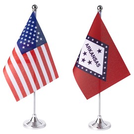 ZXvZYT 2 Pack American US Arkansas flag USA Arkansas AR State table flag,Small Mini United States Desk Flags With Stand Base,for U.S. States Party Events Celebration Decorations Supplies