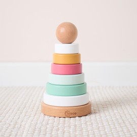 Bieco Baby Berry Stacking Tower, Sustainable Wood FSC®, 19 cm, Plug-in Game from 1 Year, Stacking Rings, Baby Wooden Tower, Baby Wooden Toy from 1 Year, Baby Stacking Tower, Wooden Stacking Tower from