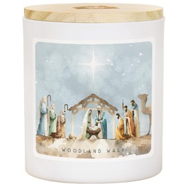 Simply Said, INC Christmas Candle, Watercolor Nativity Scene, Woodland Walk Scented 2 Wick 11 oz Premium Soy Candle, Hand Poured in USA, CDL1405