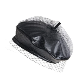 aoozleny Women Beret Hats with Veil, Casual Baker Boy Captain Hat for Wedding Party Church (Black)