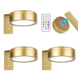 runpeak 3 Pieces Wireless Picture Light - Picture Lighting with Remote Control, Magnetic Painting Light with 3 Lighting Modes & Timer, Picture Frame Lighting for Painting Display Case (Gold-13RGB)