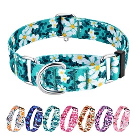 Hikiko Martingale Collar for Dogs with No Buckle Floral Daisy Dog Collars Soft Nylon No Pull Dog Collar for Large Dogs,Green Flower,L