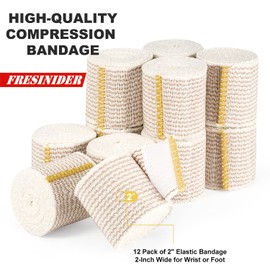 FRESINIDER Premium Elastic Bandage Wrap, 12 Pack 2" Cotton Latex Free Compression Bandage Wrap with Touch Closure at Both Ends, Support & First Aid for Sports, Medical, and Injury Recovery