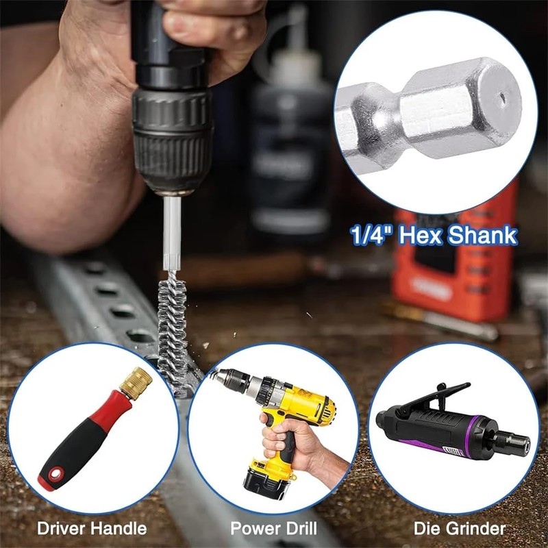 8 Pcs Metal Bore Wire Drill Brush Wire Brush Set