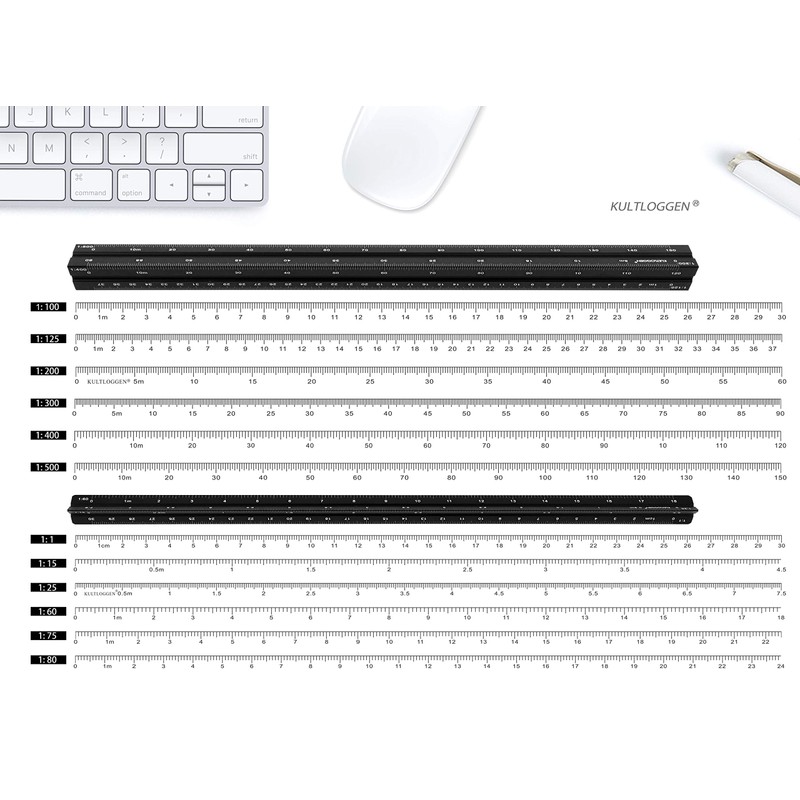 Set of 2 Triangular Ruler Aluminium Triangular Ruler Laser Engraved