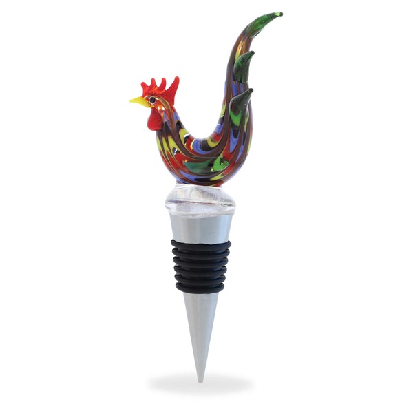 Cheers Rooster Glass Wine Stopper - Elegant Vacuum Seal Reusable