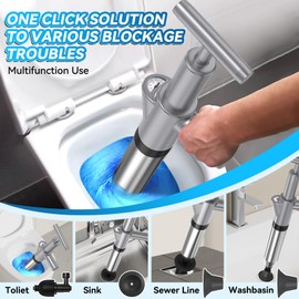 Toilet Plunger, Upgraded High Pressure Toilet Plunger Air Plungers Sink Plunger with Visual Barometer, Stainless Steel Air Drain Blaster, Powerful Drain Clog Remover for Bathroom,Kitchen,Clogged Pipe