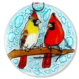 Ruth and Wilde Cardinal Birds Christmas Tree Ornament - Art Glass Light Catcher Wildlife Gift