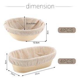 Auped 8 Stück Futter für Brotkorb - Atmungsstoff für Prüfkorb, runde/ovale Form, Professionelle Brotwäsche (enthält 8 Einsätze)