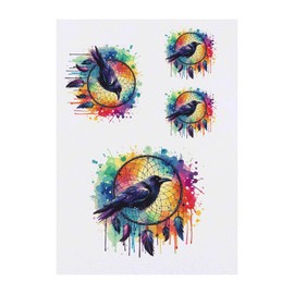4 x 'Raven Dreamcatcher' Temporary Tattoos - Water Resistant, Skin-Safe, Non-Toxic Transfers, Mixed Sizes (TO00073842)