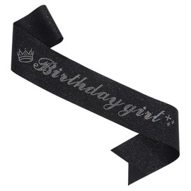 MGJSRNH Birthday Sash for Girl,Black Glitter Satin Silver Rhinestone Sash for Women,Happy Birthday Party Decorationsn Supplies,16,18,21,30,40,50 or Any Other Birthday Party …