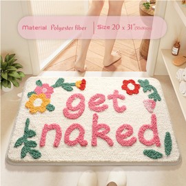 Bathroom Rug Mat, Cute Flower Pink Text Bath Mat with Soft and Non-Slip, Ultra Absorbent Microfiber Shaggy Door Mat, Machine Washable Quick Dry Bath Rug Carpet for Toilet Bathtub Bedroom (20"×31")