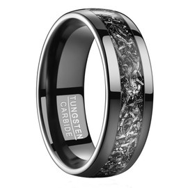 Vakki Ring for Men 8mm Meteorite Inlay Black Tungsten Promise Engagement Wedding Band Polished Shiny Domed Comfort Fit Size 9