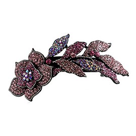 Hair Barrettes for Women Faux Rhinestone Stem Rose Hair Barrettes Decorative, Large 4.3" Long, Pink