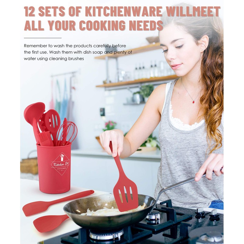 Pranski Kitchen Utensils Set-12 Pieces Silicone Cooking Utensils Set (Dishwasher