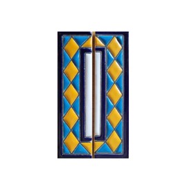 House Numbers Ceramic Tile Letters & Frame Spanish Orange Blue Design Tile Size 11cm H x 6cm W Number Frame Size: 2 to 13 Tiles (Curb Set)