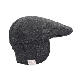 WALKER AND HAWKES - Edward - Unisex Flat Cap with Ear Flaps - Harris Tweed, gunmetal grey