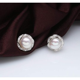 Sterling Silver Freshwater Cultured Pearl Pearl Earrings for Women White Cubic Zirconia Christmas Gifts for Mom Wife Girlfriend, Anniversary Birthday Jewelry Gifts for Her