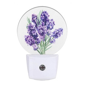 EKOBLA Plug in Lavender Night Light Hope Flowers Purple Blossoming Floral Bouquet Night Lights Plug into Wall Dusk to Dawn Sensor Home LED Wall Decor Round Lamp for Men Women