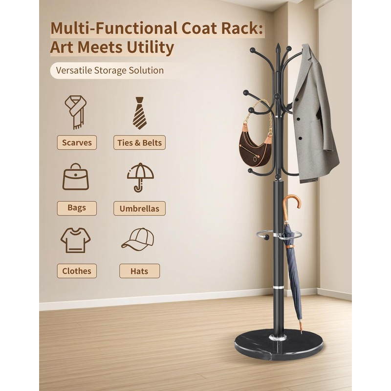 EZIVIEZ Modern Coat Rack Stand, Metal Freestanding Coat Rack with