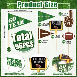 96 Pcs Football Cupcake Toppers, Football Themed Party Favors, Footballs Decorations for SuperBowl Birthday Tailgate Party Supplies
