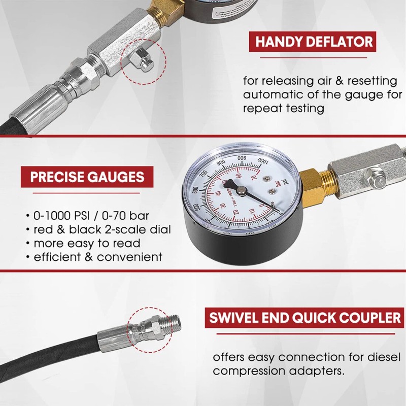 Compression Tester TU-15 Diesel Compression Tester Guage Cylinder Pressure Test