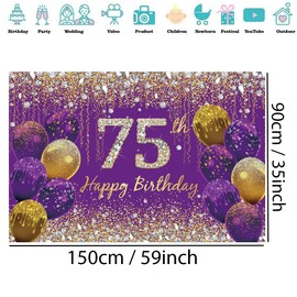75th Birthday Decoration for Women, Glitter Purple Fabric Sign Poster 775th Birthday Party Decoration, 75th Birthday Background Banner Woman