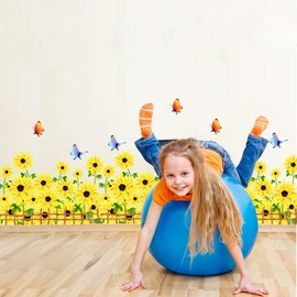 Buer Homie Wall Stickers, Sunflowers Pattern, Skirting line Decals Living Room