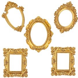 Yuelulala 5pcs Mini Resin Picture Frame, Rustic Baroque Picture Frame Ornaments, European Antique Picture Display Frame for Photography Background Handmade Crafts Making(A34-5)