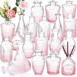 Inbagi Glass Vase, 20 Pcs Set of Small Vintage Flower Vases in Gradient Pink, Decorative Centerpieces for Home, Wedding Table, Christmas Decoration