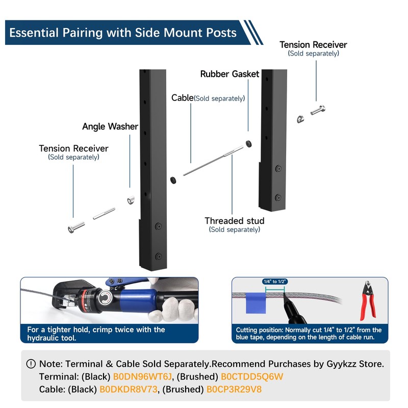 Gyykzz 36" Side Mount Stair Cable Railing Post for 28-38