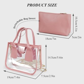 AfitLulu Women's Cross-Body Bags with Removable Bag Insert and Chain Shoulder Strap, Shoulder Bags Small Handbags for Women Transparent Crossbody Bag for Phones Cosmetics Purse (Pink)