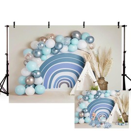 Bohemian Rainbow Theme Photography Background for Boys Birthday Party Decoration Banner Blue Balloons Boho Style Tent Photo Studio