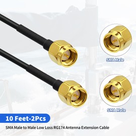 Yuslao SMA Male to SMA Male Low Loss RG174 Extension Jumper Cable 10feet (2-Pack) for 3G 4G LTE WiFi Antenna Router RTL SDR Dongle Analyzer 4G LTE Mobile Router etc