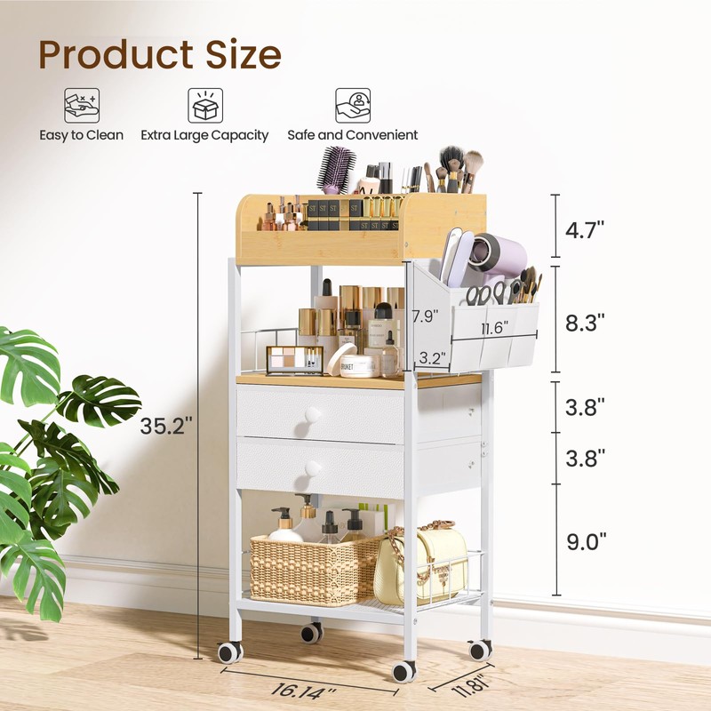 Snughome Makeup Organizer, Floor Skincare Organizers Cart with Drawers