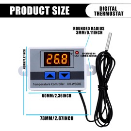Pack of 3 Digital Temperature Controller, XH-W3001 Digital Thermostat with Sensor, Waterproof Probe, AC110V-220V Temperature Switch, LCD Display, Heating and Cooling