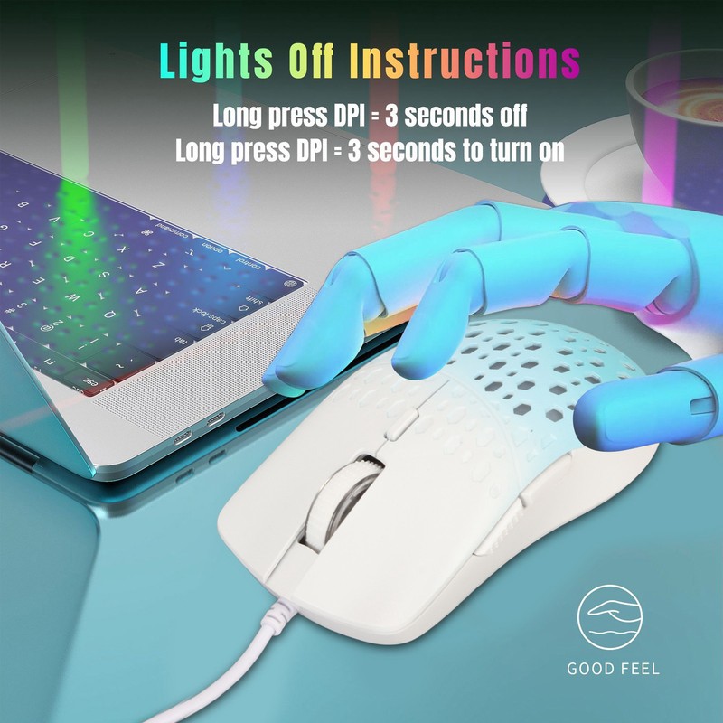 Wired Gaming Mouse with 7 RGB 3600DPI Lightweight Ergonomics Breathable