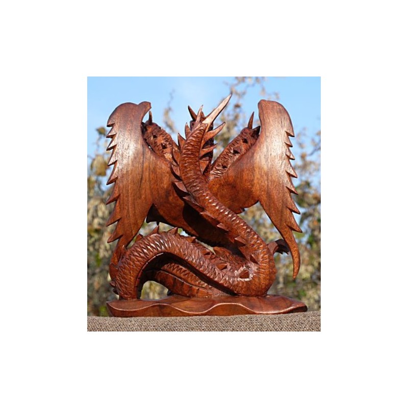 Wogeka 20 cm Three Head Lucky Dragon Wooden Dragon FENG